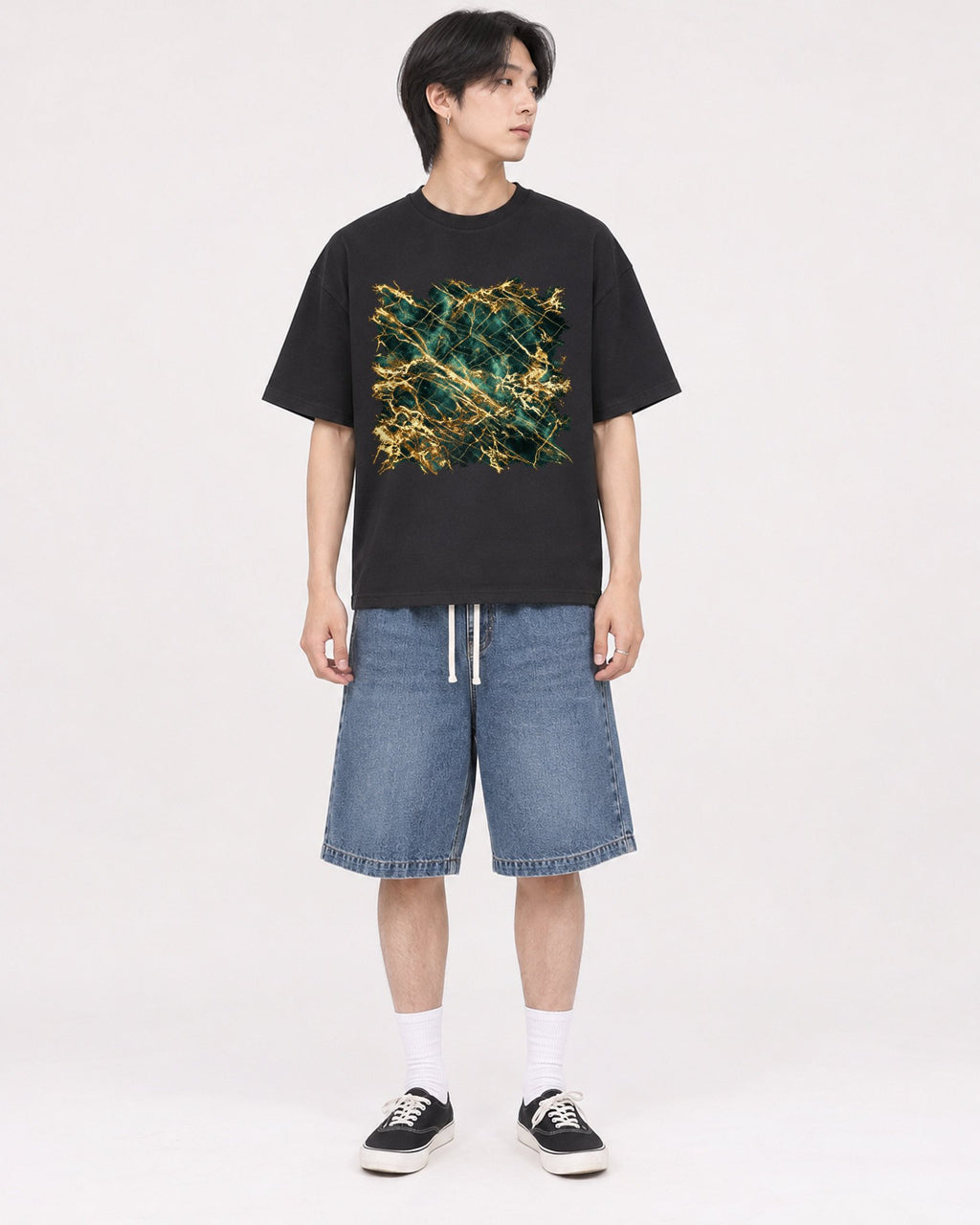 Mockup Boxy Heavyweight Tee Black male full-body 11