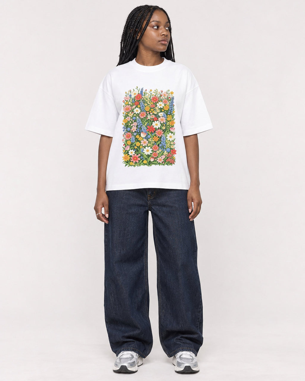 Mockup Boxy Heavyweight Tee White female full-body 04