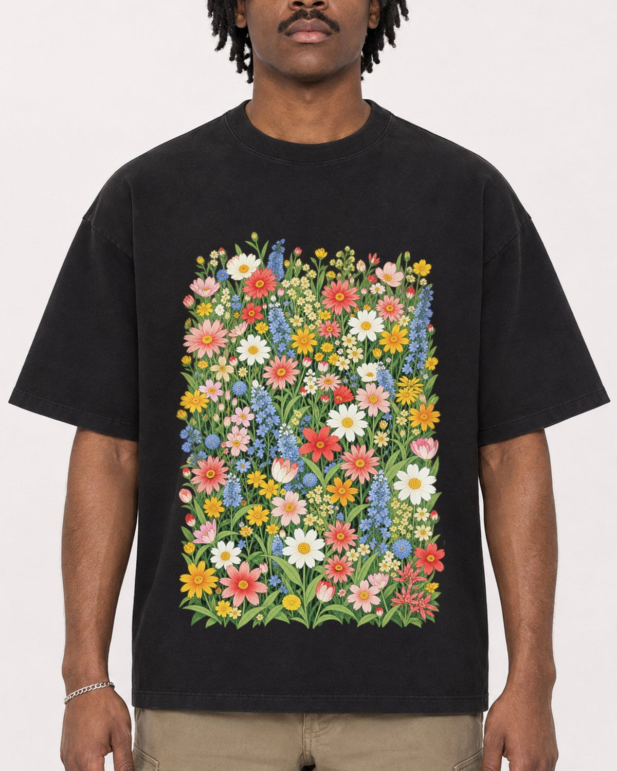 Mockup Boxy Heavyweight Tee Black male close-up 04