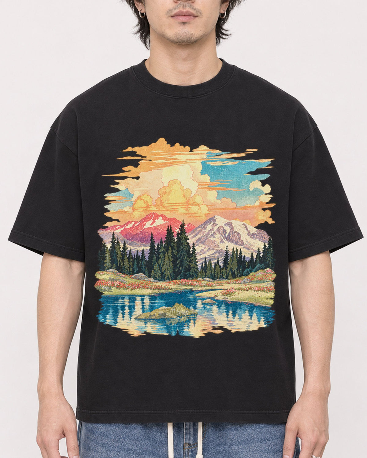 Mockup Boxy Heavyweight Tee Black male close-up 03