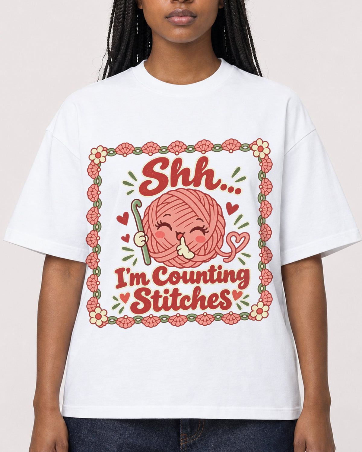 Mockup Boxy Heavyweight Tee White female close-up 04