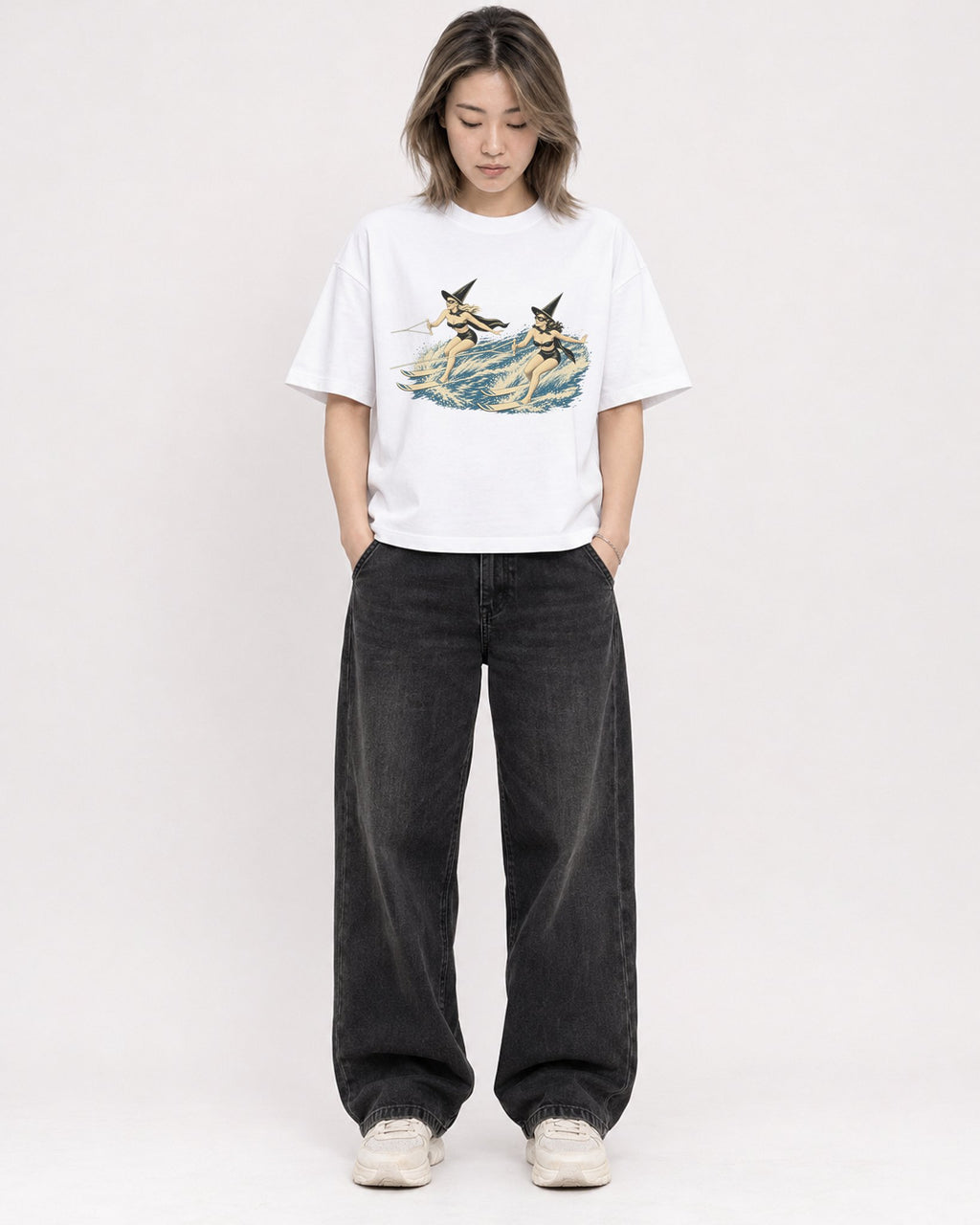 Mockup Boxy Heavyweight Tee White female full-body 33