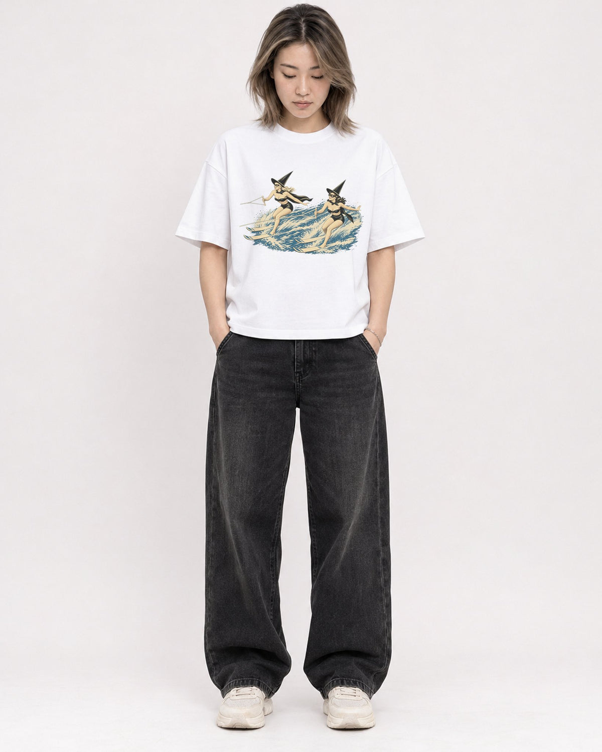 Mockup Boxy Heavyweight Tee White female full-body 33