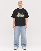 Mockup Boxy Heavyweight Tee Black male full-body 33