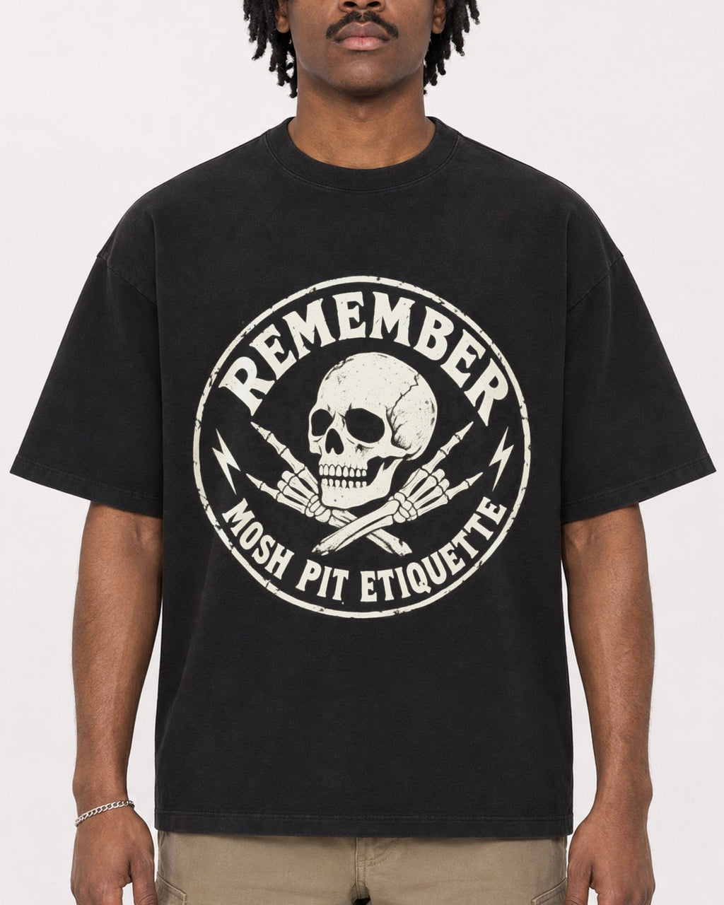 Mockup Boxy Heavyweight Tee Black male close-up 04