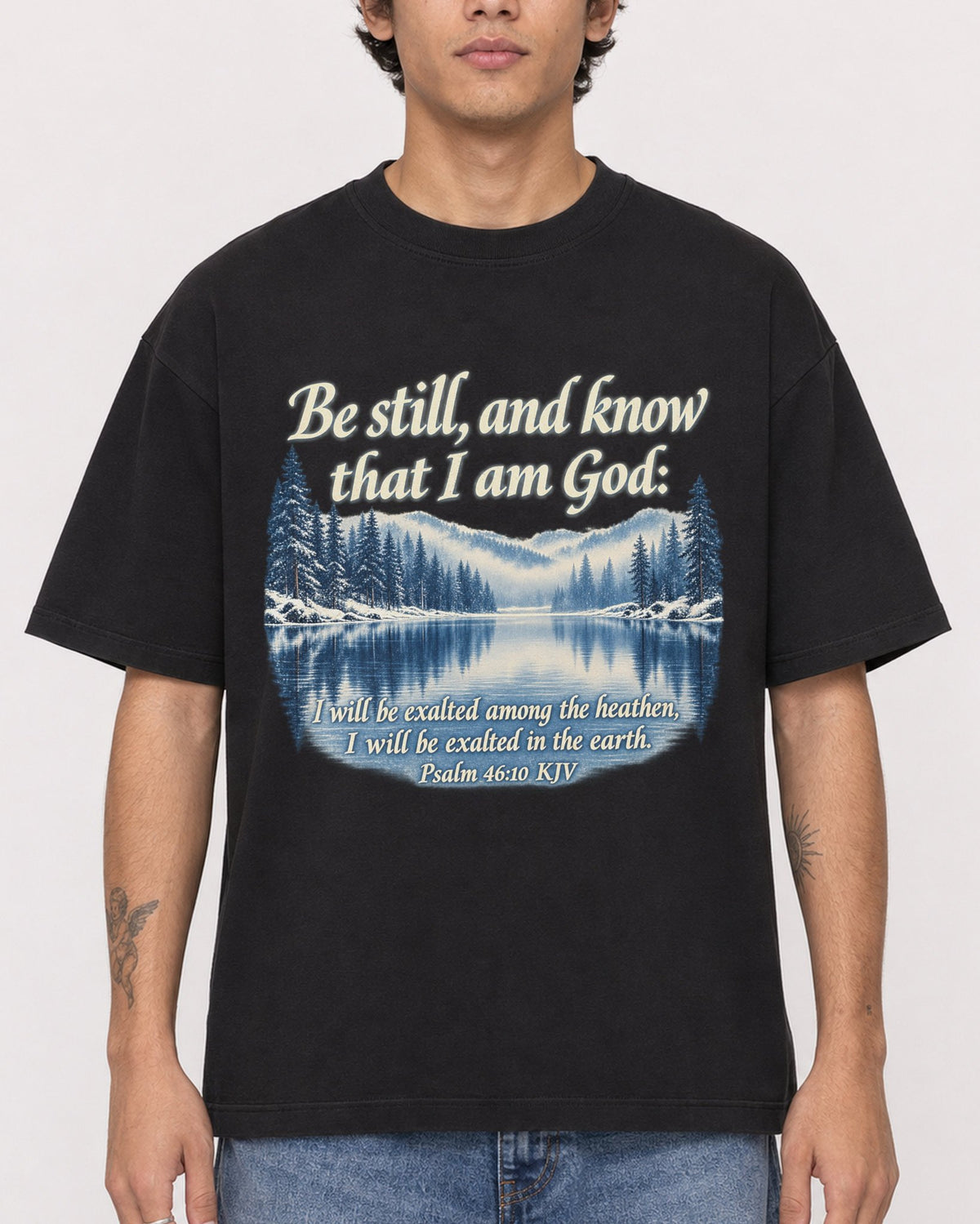 Mockup Boxy Heavyweight Tee Black male close-up 06