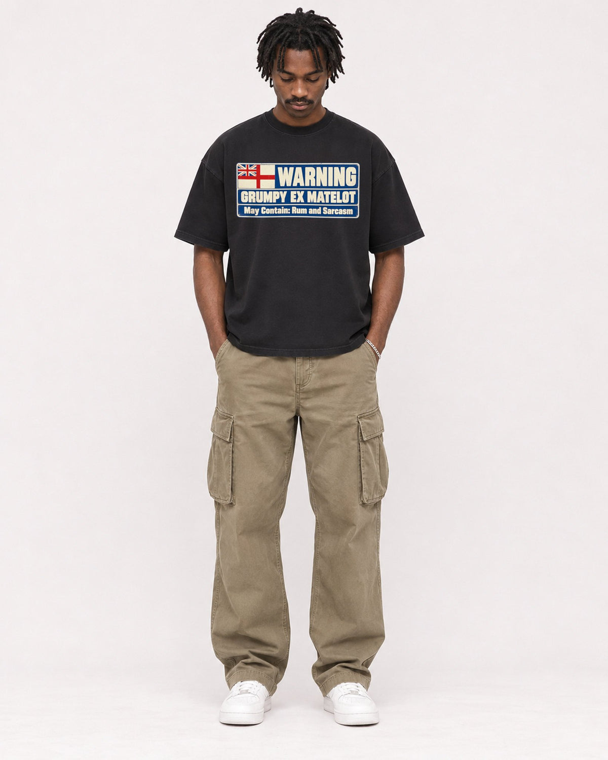 Mockup Boxy Heavyweight Tee Black male full-body 04