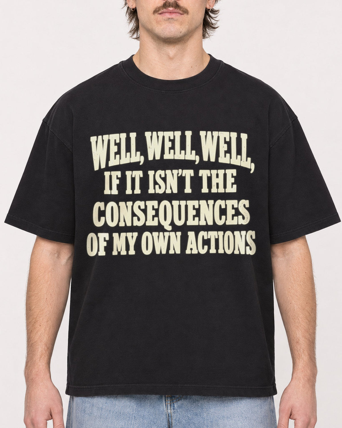 Mockup Boxy Heavyweight Tee Black male close-up 29