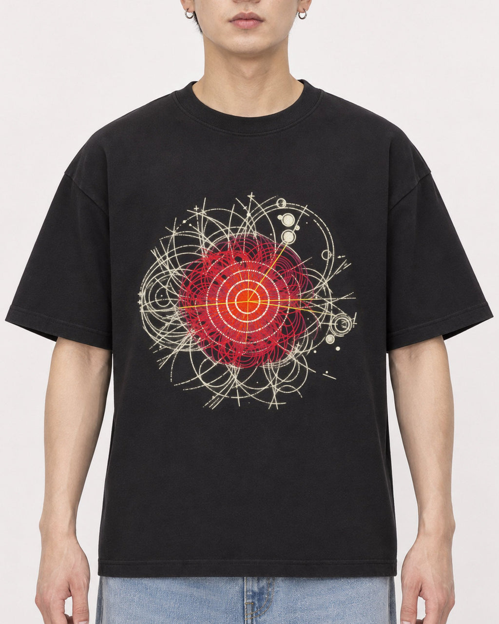 Mockup Boxy Heavyweight Tee Black male close-up 01