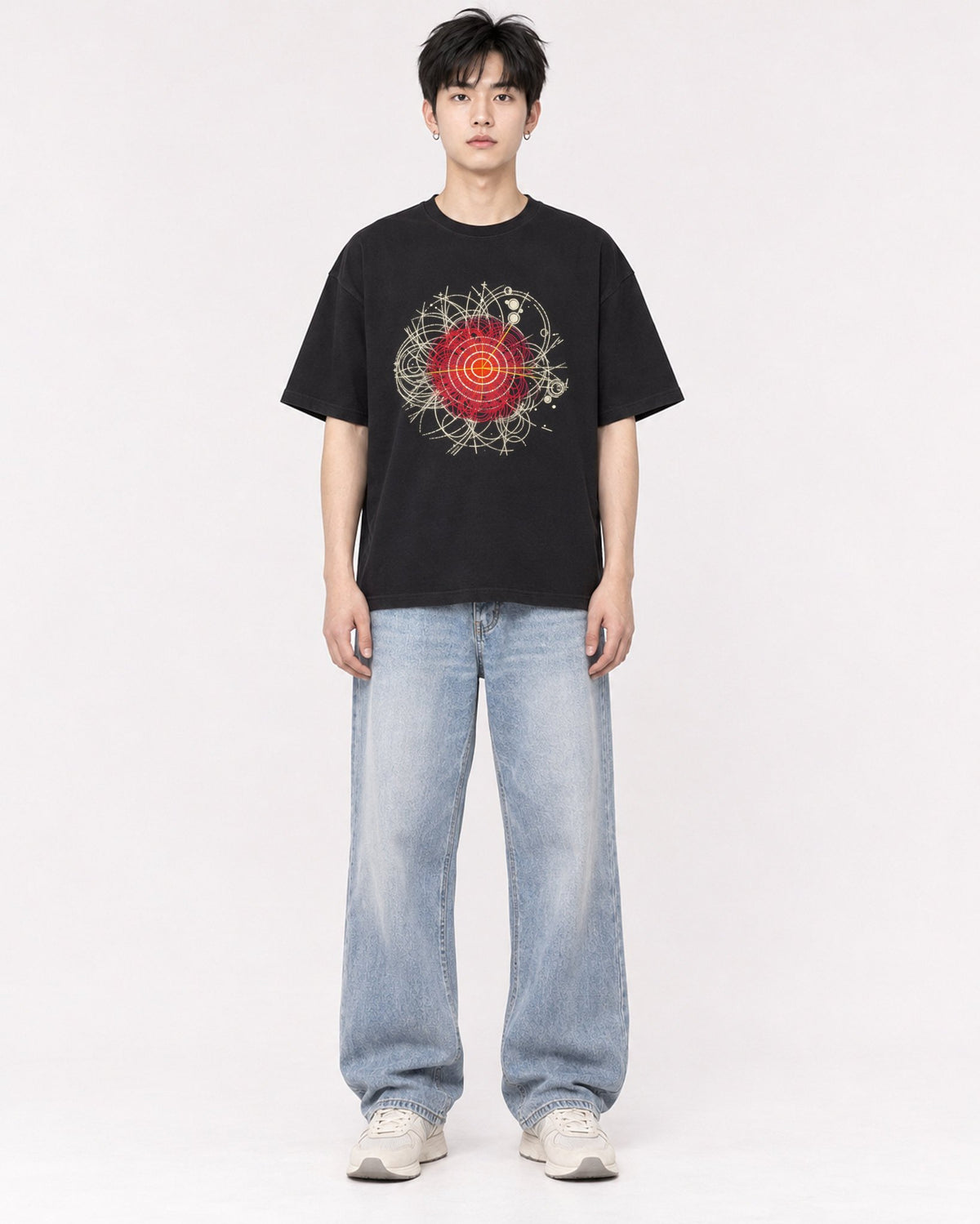 Mockup Boxy Heavyweight Tee Black male full-body 01