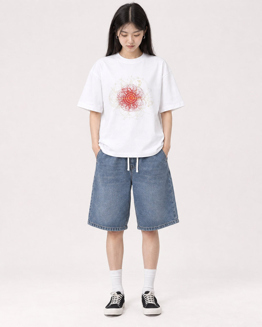 Mockup Boxy Heavyweight Tee White female full-body 01