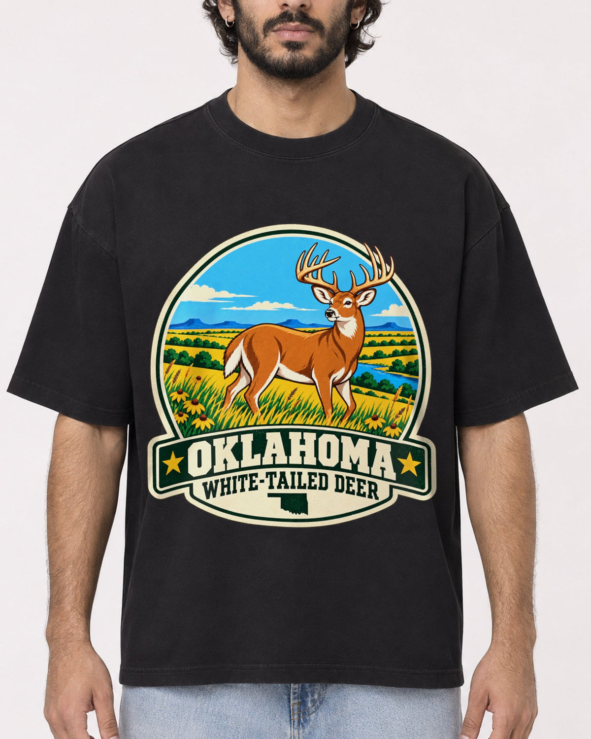 Mockup Boxy Heavyweight Tee Black male close-up 17