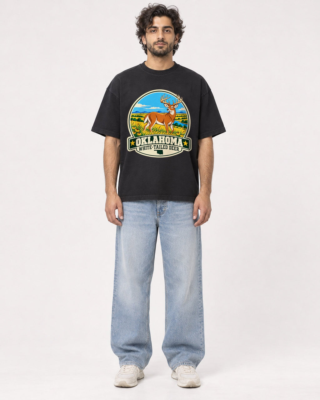 Mockup Boxy Heavyweight Tee Black male full-body 17