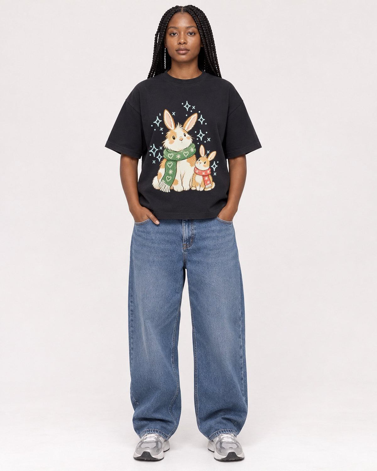 Mockup Boxy Heavyweight Tee Black female full-body 04