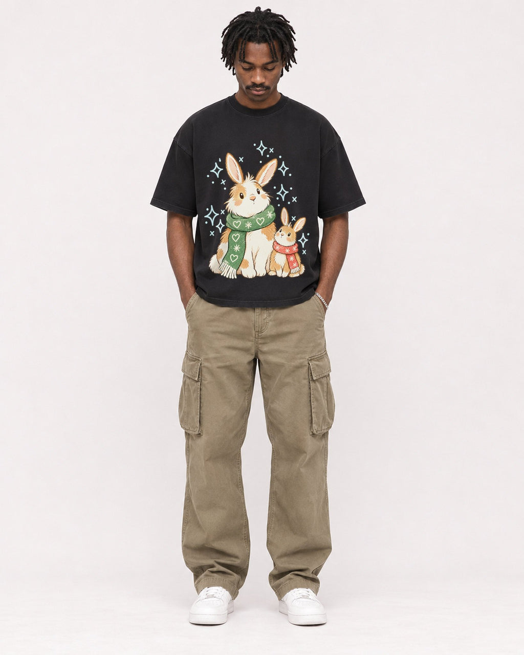 Mockup Boxy Heavyweight Tee Black male full-body 04