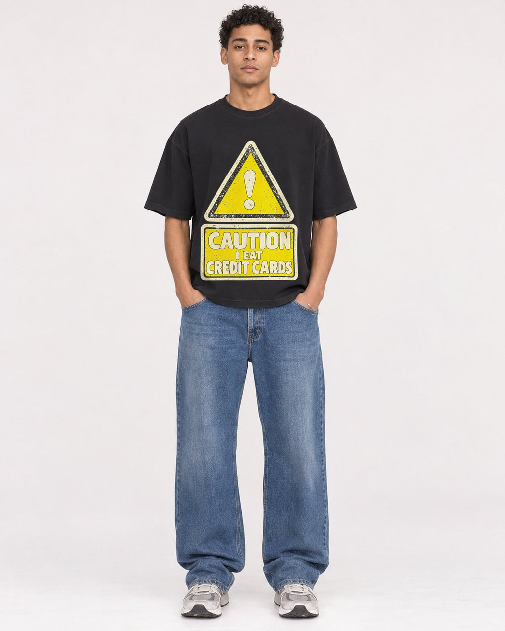 Mockup Boxy Heavyweight Tee Black male full-body 10