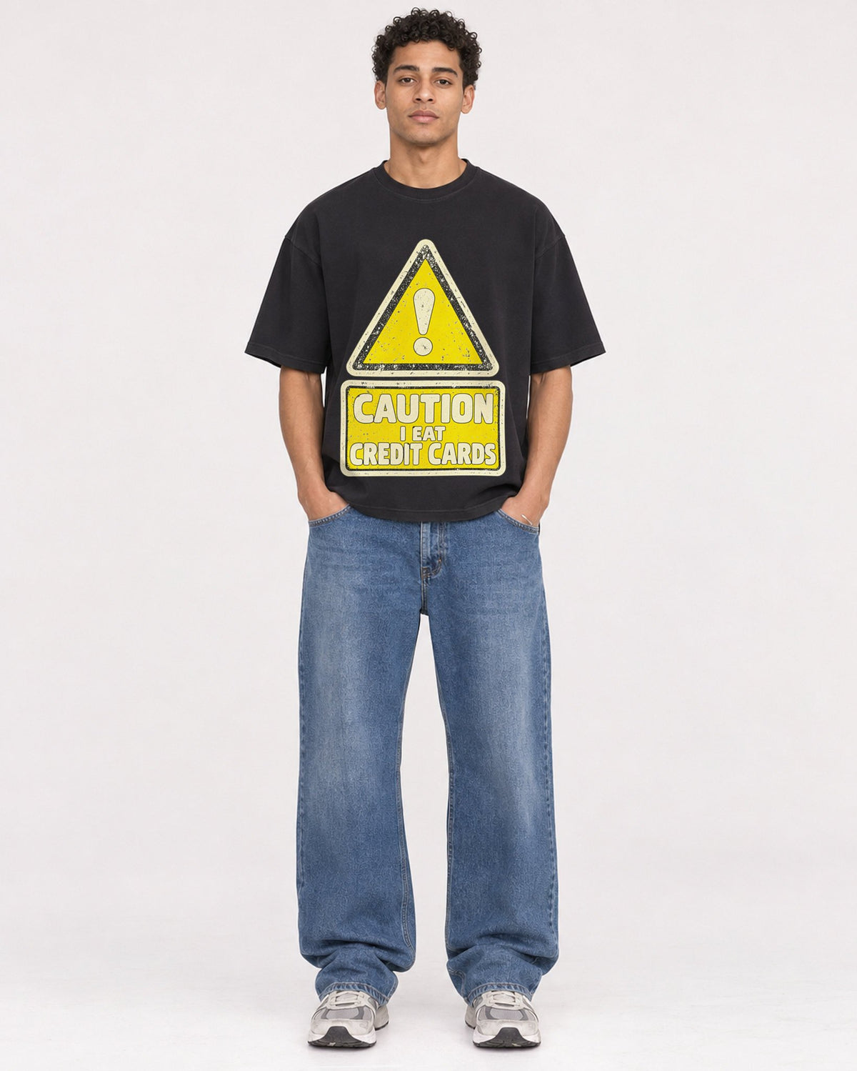 Mockup Boxy Heavyweight Tee Black male full-body 10