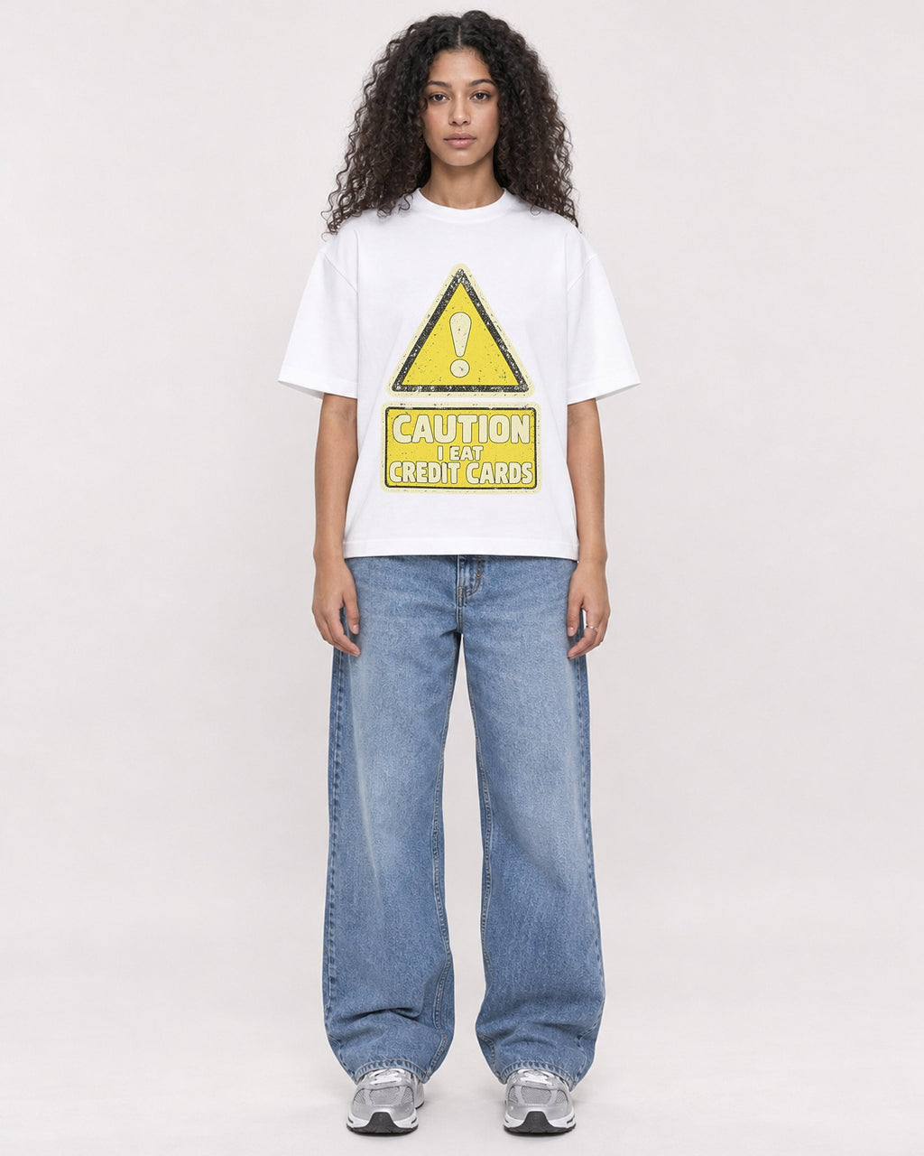 Mockup Boxy Heavyweight Tee White female full-body 10