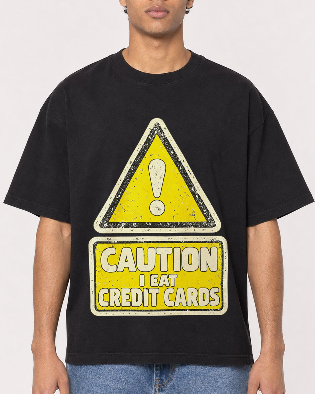 Mockup Boxy Heavyweight Tee Black male close-up 10