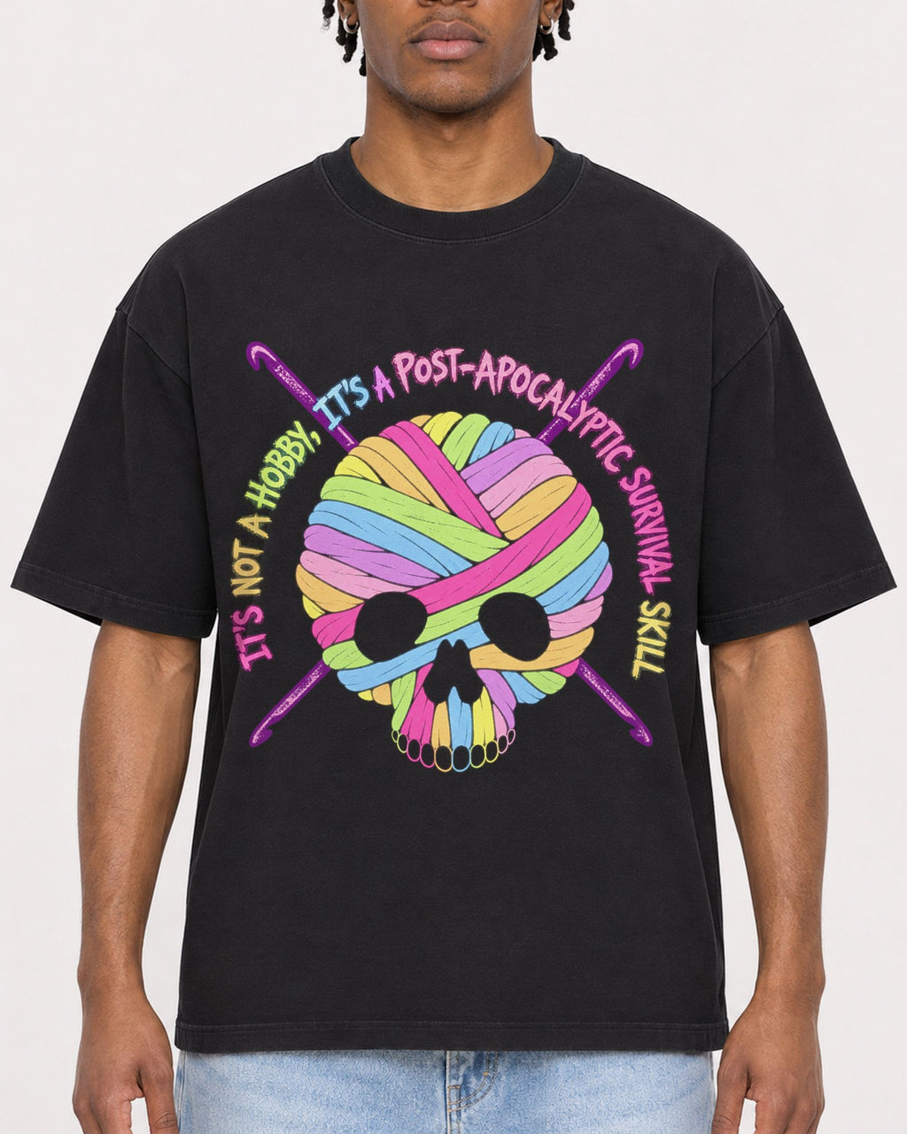 Mockup Boxy Heavyweight Tee Black male close-up 05