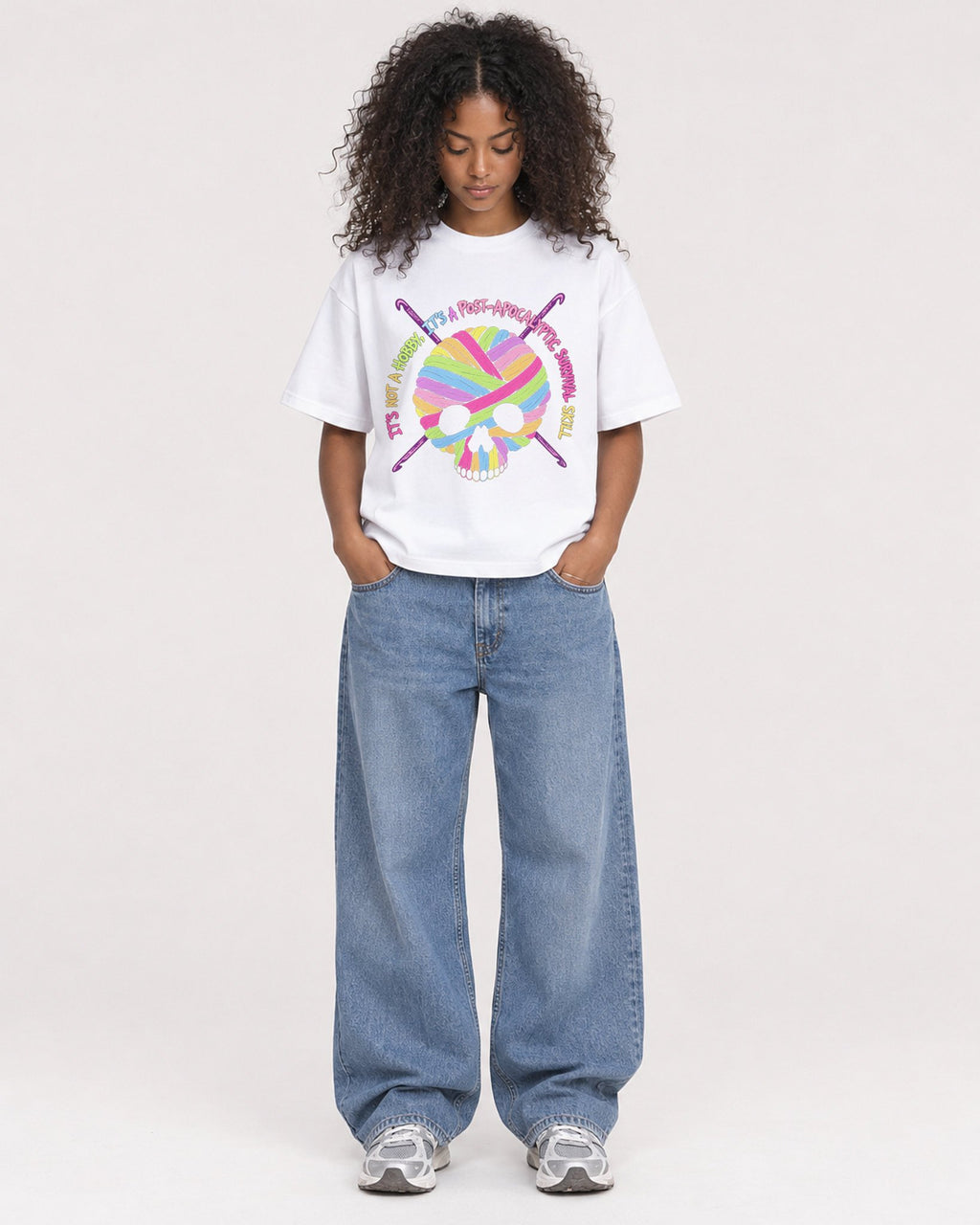 Mockup Boxy Heavyweight Tee White female full-body 05