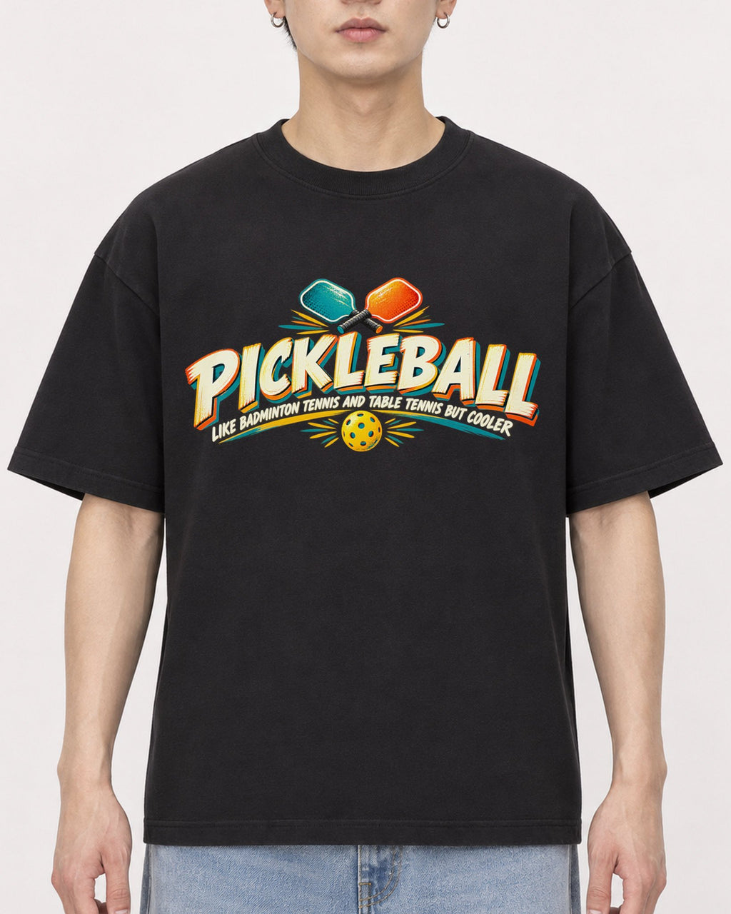 Mockup Boxy Heavyweight Tee Black male close-up 01
