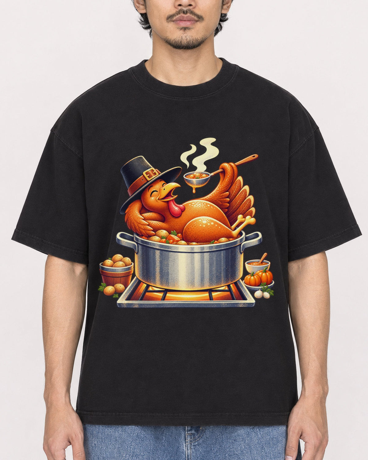 Mockup Boxy Heavyweight Tee Black male close-up 02