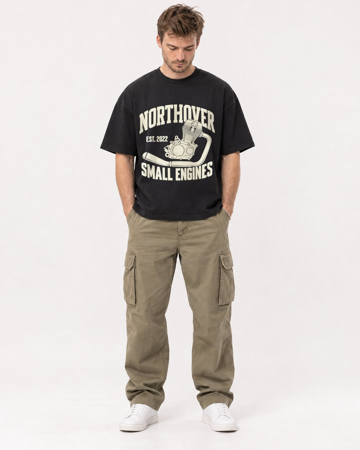 Mockup Boxy Heavyweight Tee Black male full-body 08