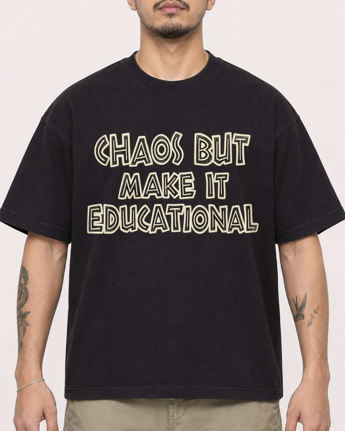 Mockup Boxy Heavyweight Tee Black male close-up 12