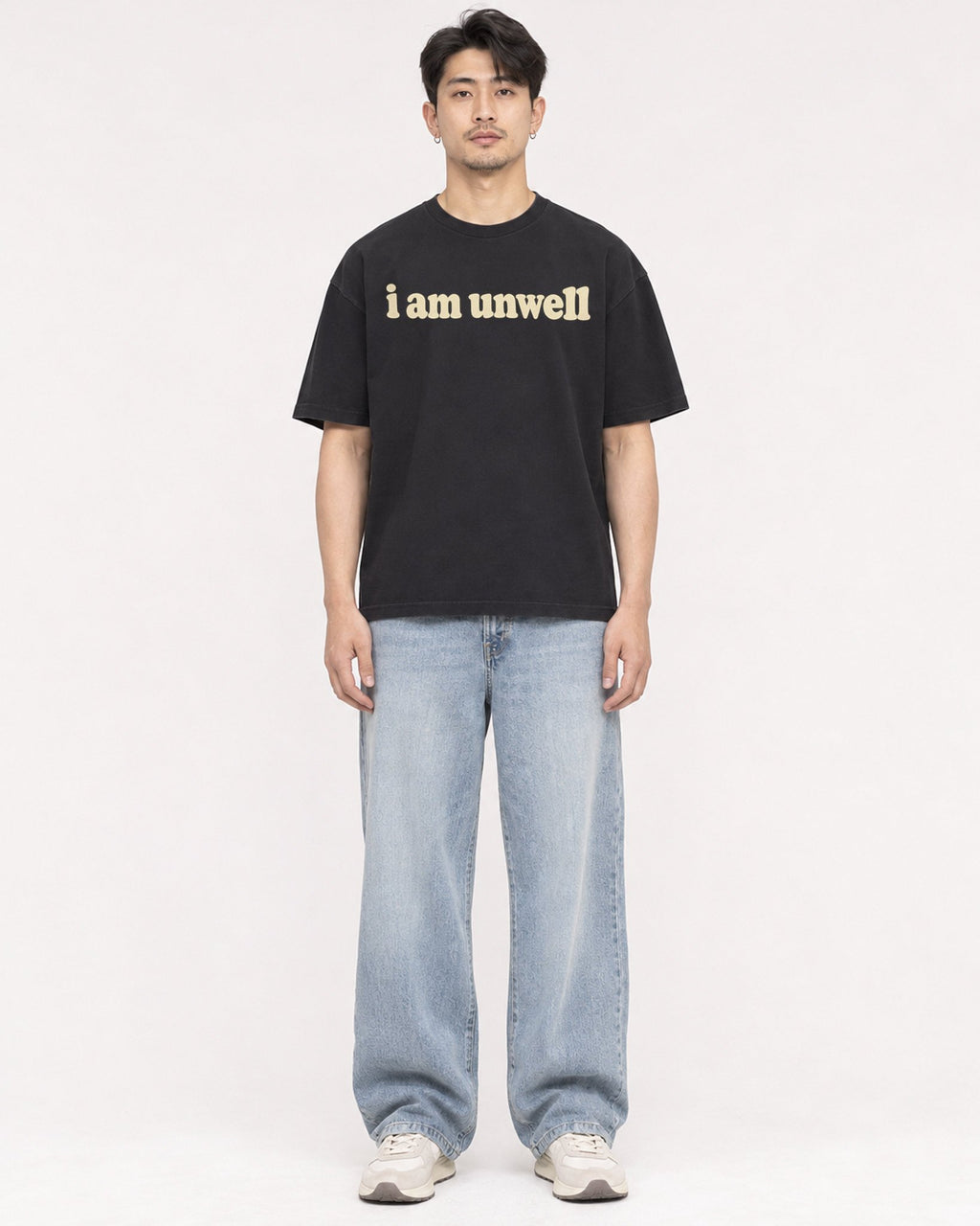 Mockup Boxy Heavyweight Tee Black male full-body 13