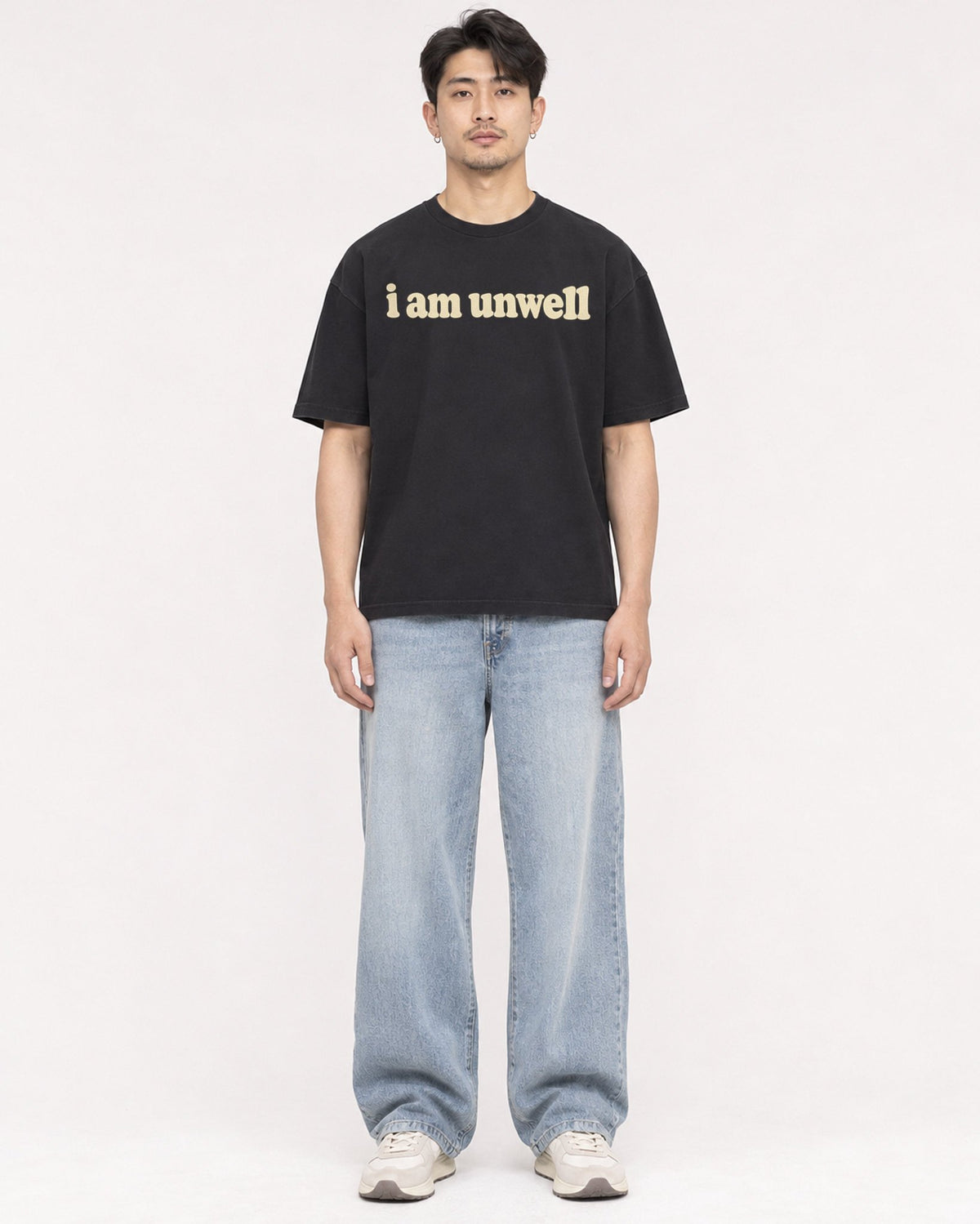 Mockup Boxy Heavyweight Tee Black male full-body 13