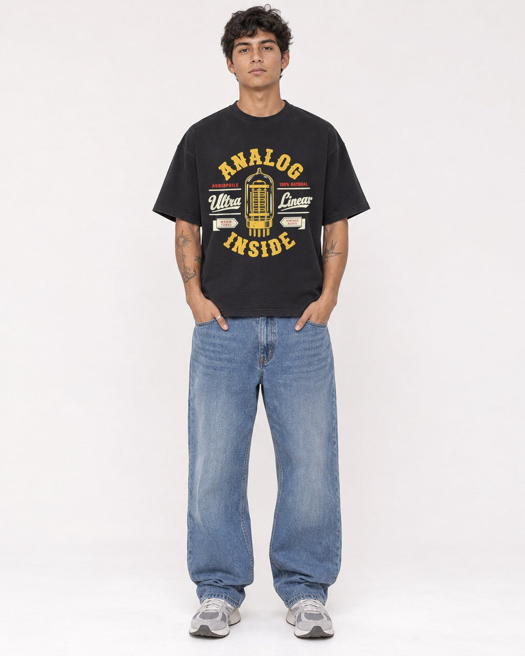 Mockup Boxy Heavyweight Tee Black male full-body 06