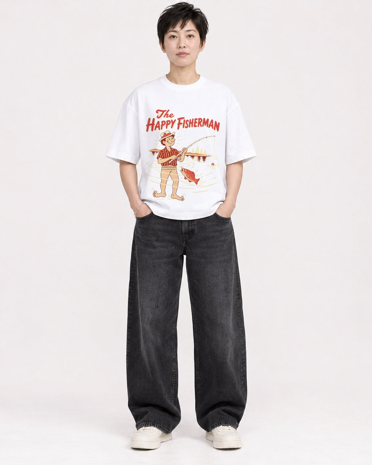 Mockup Boxy Heavyweight Tee White female full-body 23