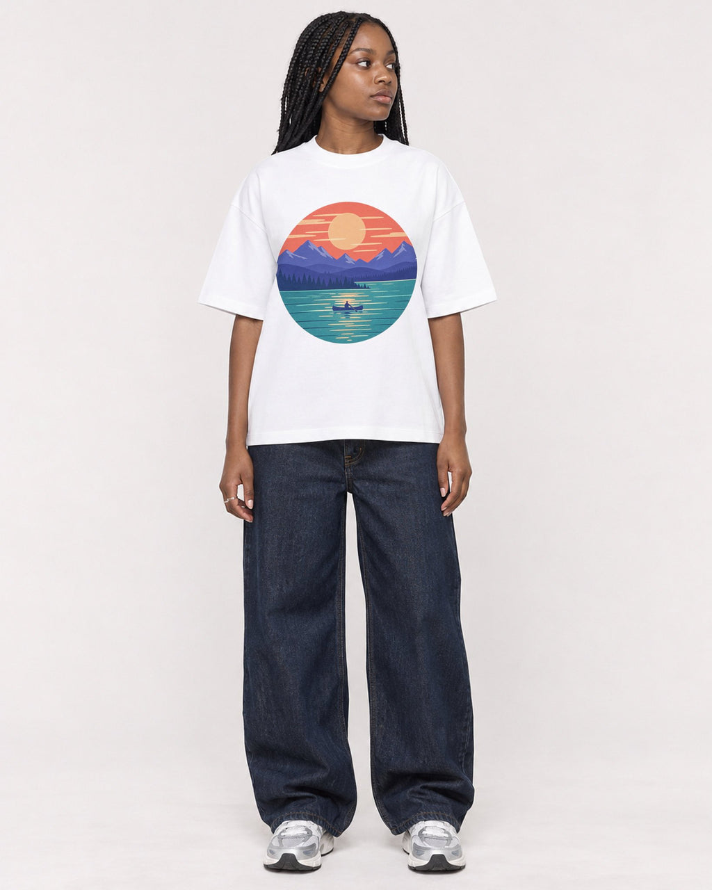 Mockup Boxy Heavyweight Tee White female full-body 04