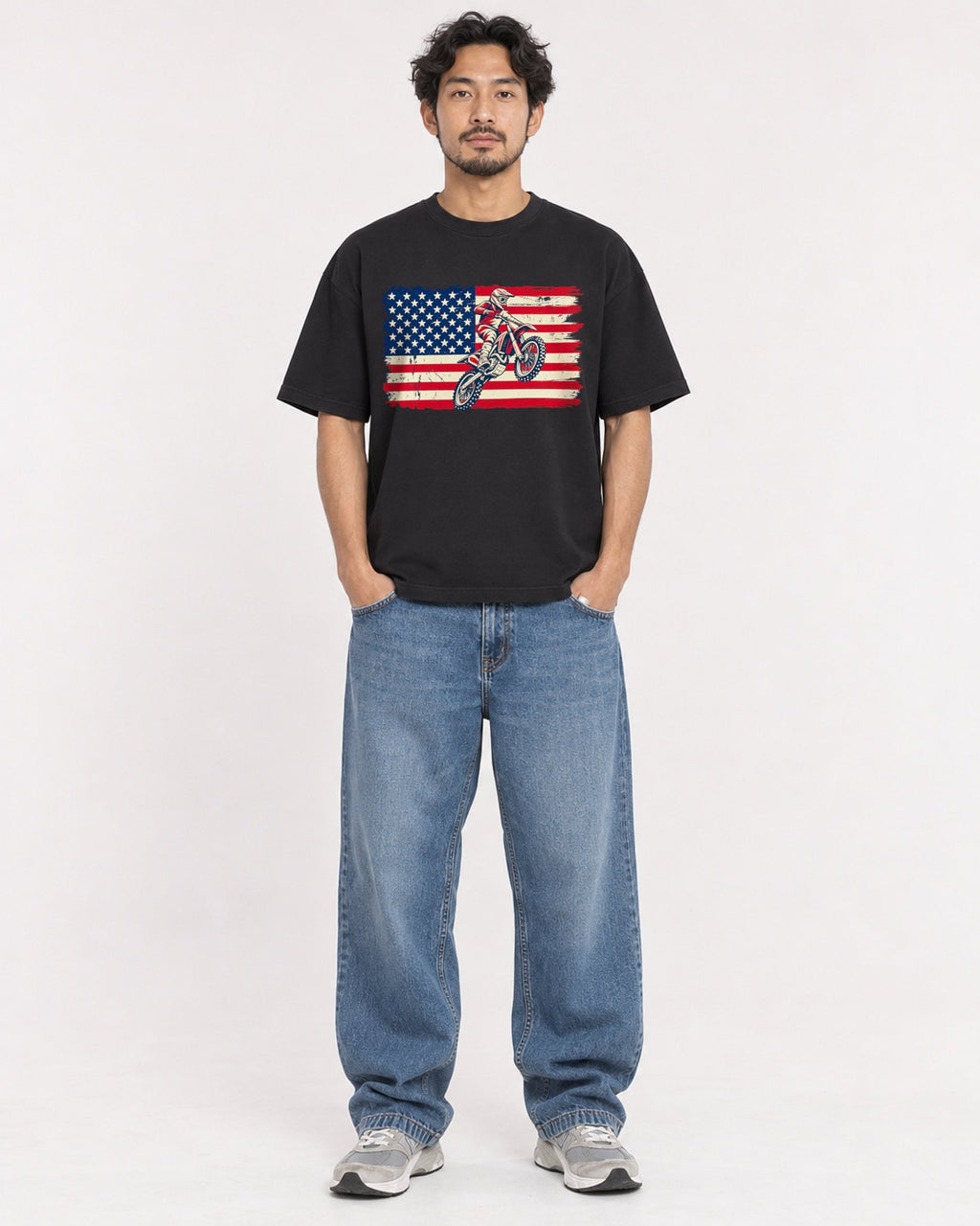 Mockup Boxy Heavyweight Tee Black male full-body 02