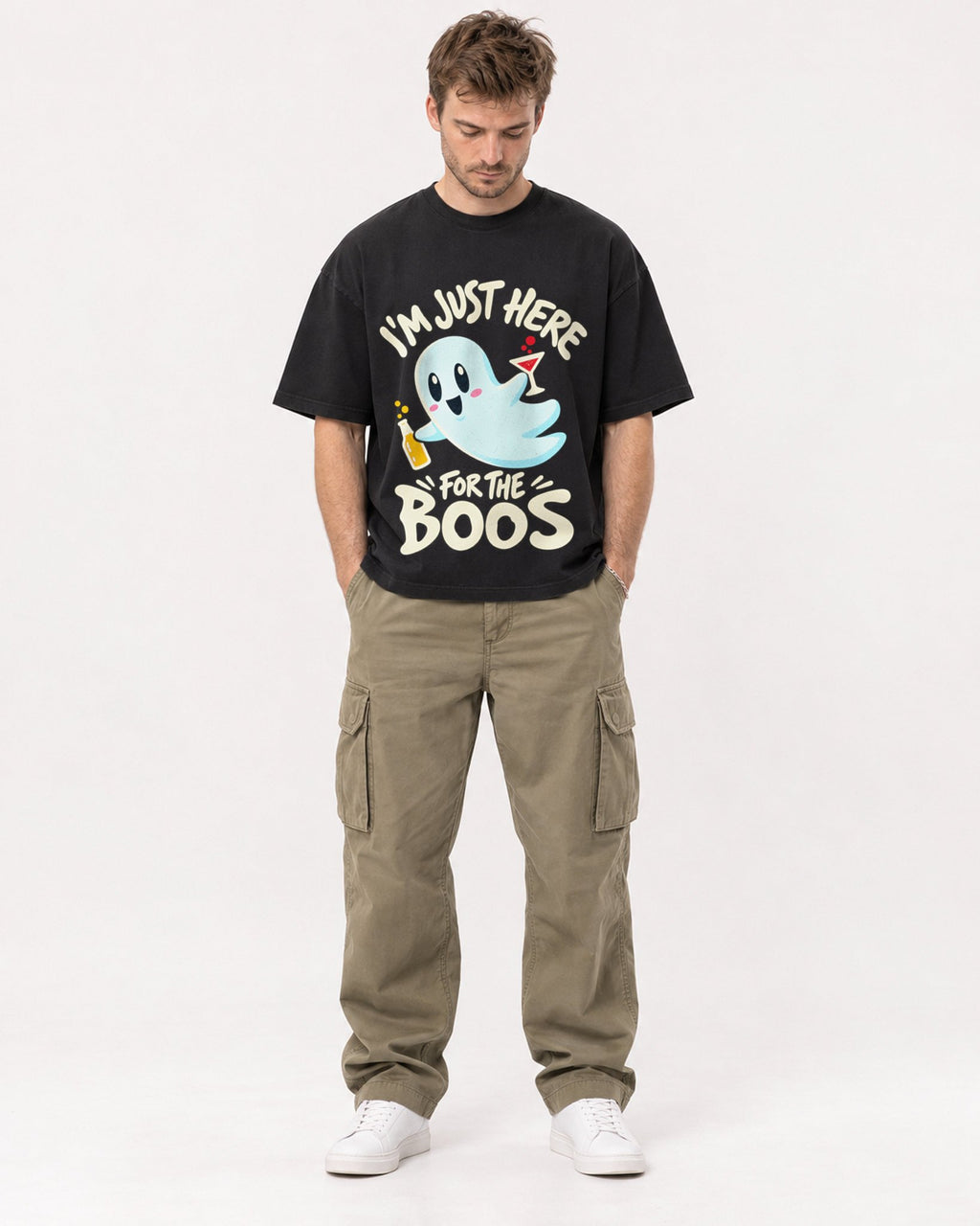 Mockup Boxy Heavyweight Tee Black male full-body 08