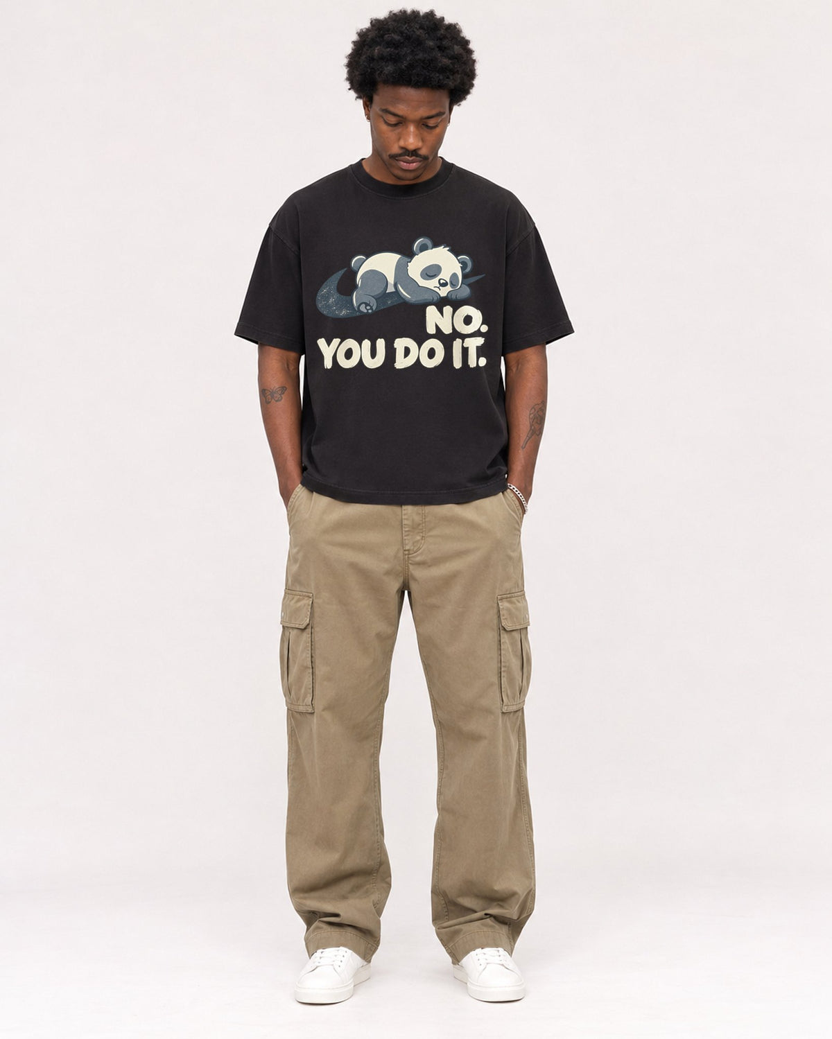 Mockup Boxy Heavyweight Tee Black male full-body 24