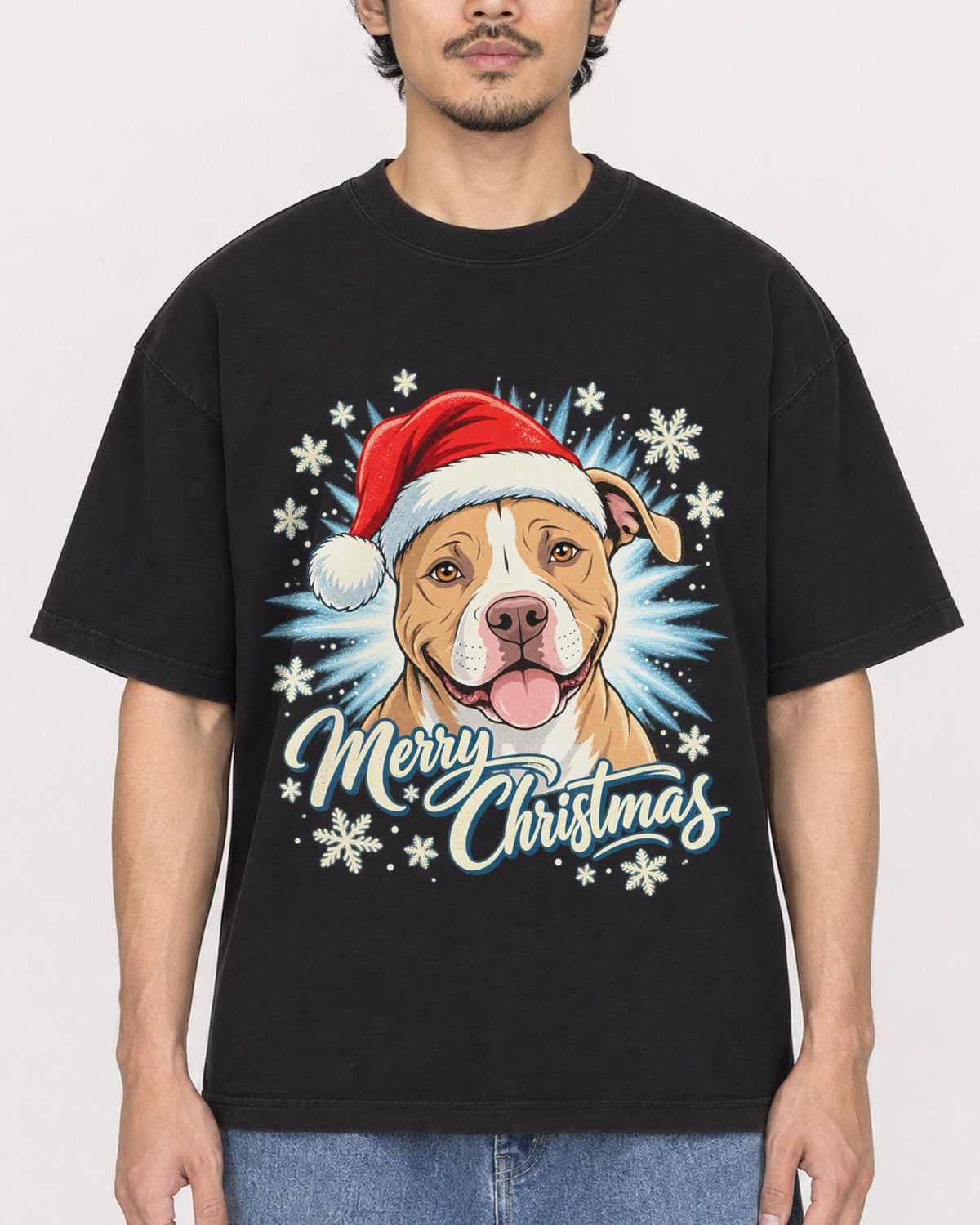 Mockup Boxy Heavyweight Tee Black male close-up 02