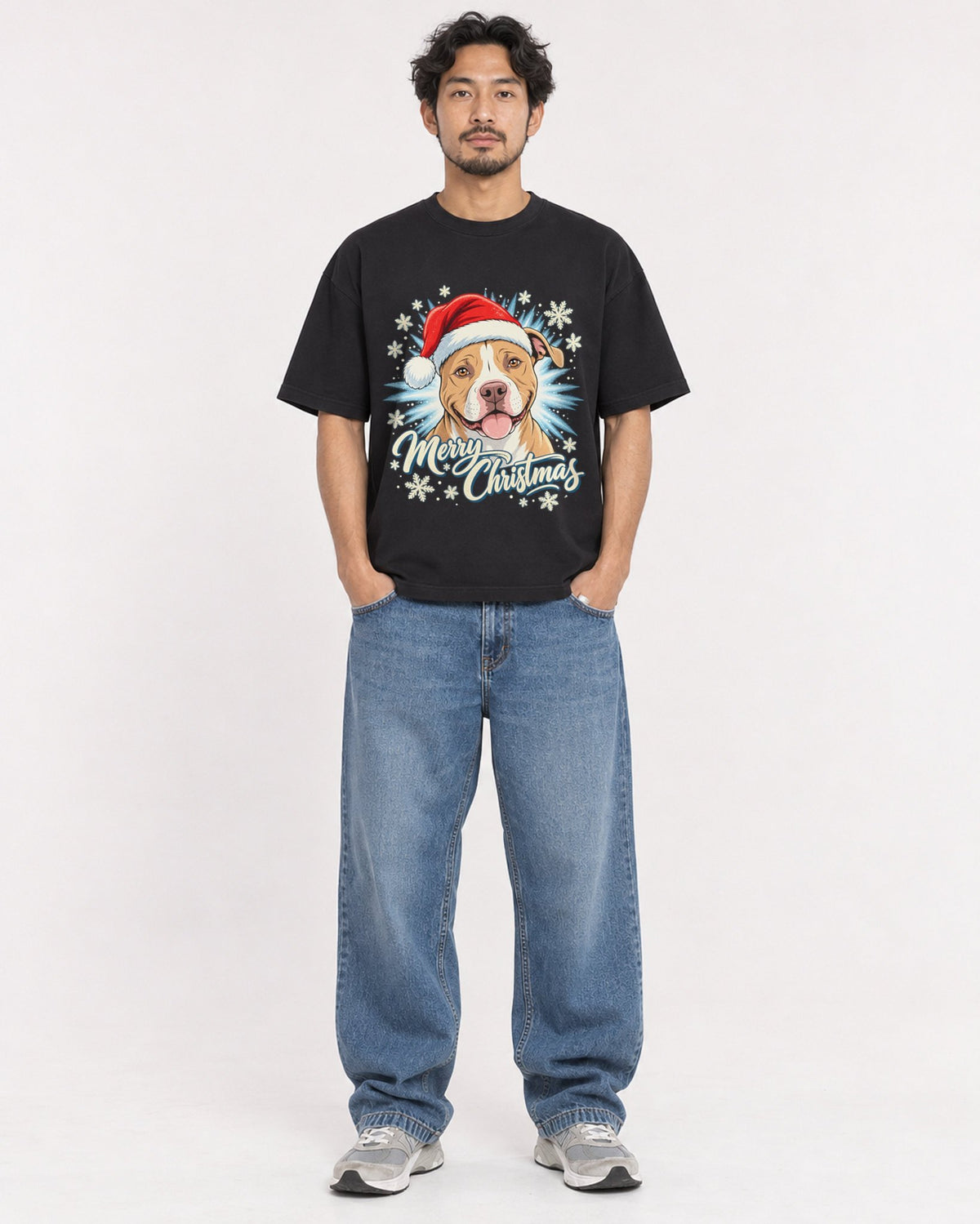 Mockup Boxy Heavyweight Tee Black male full-body 02