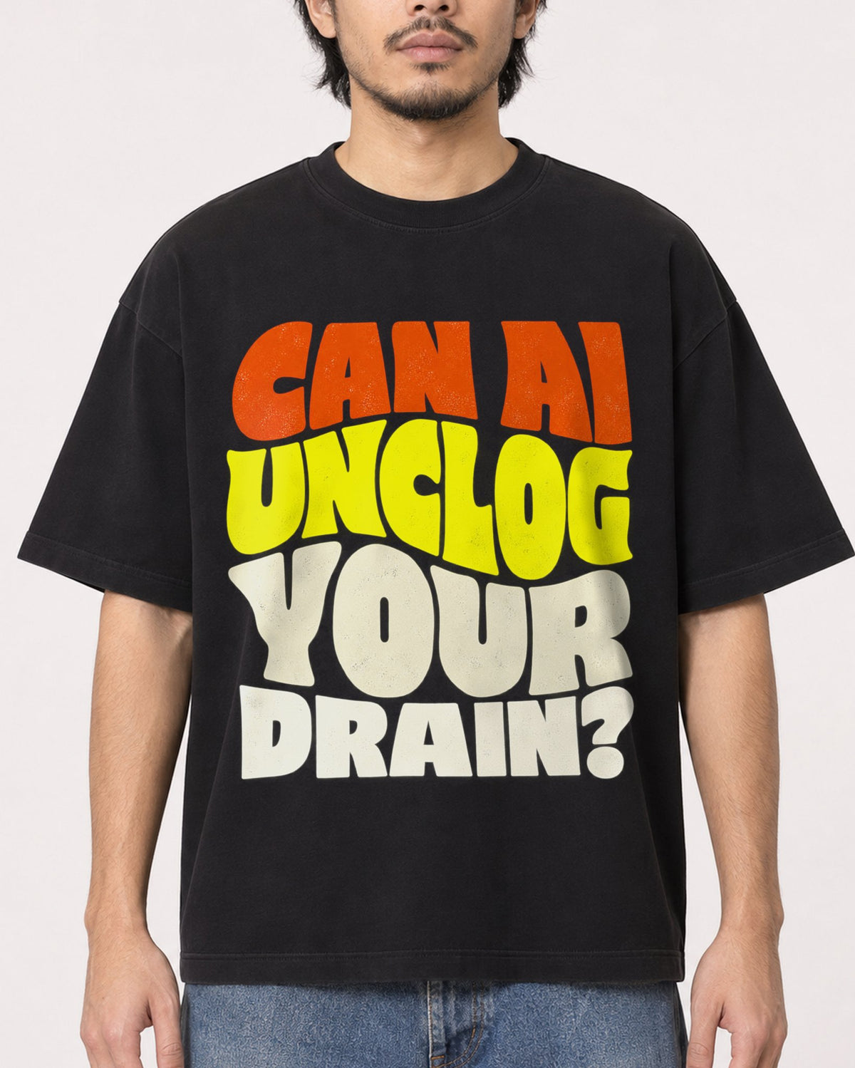 Mockup Boxy Heavyweight Tee Black male close-up 22