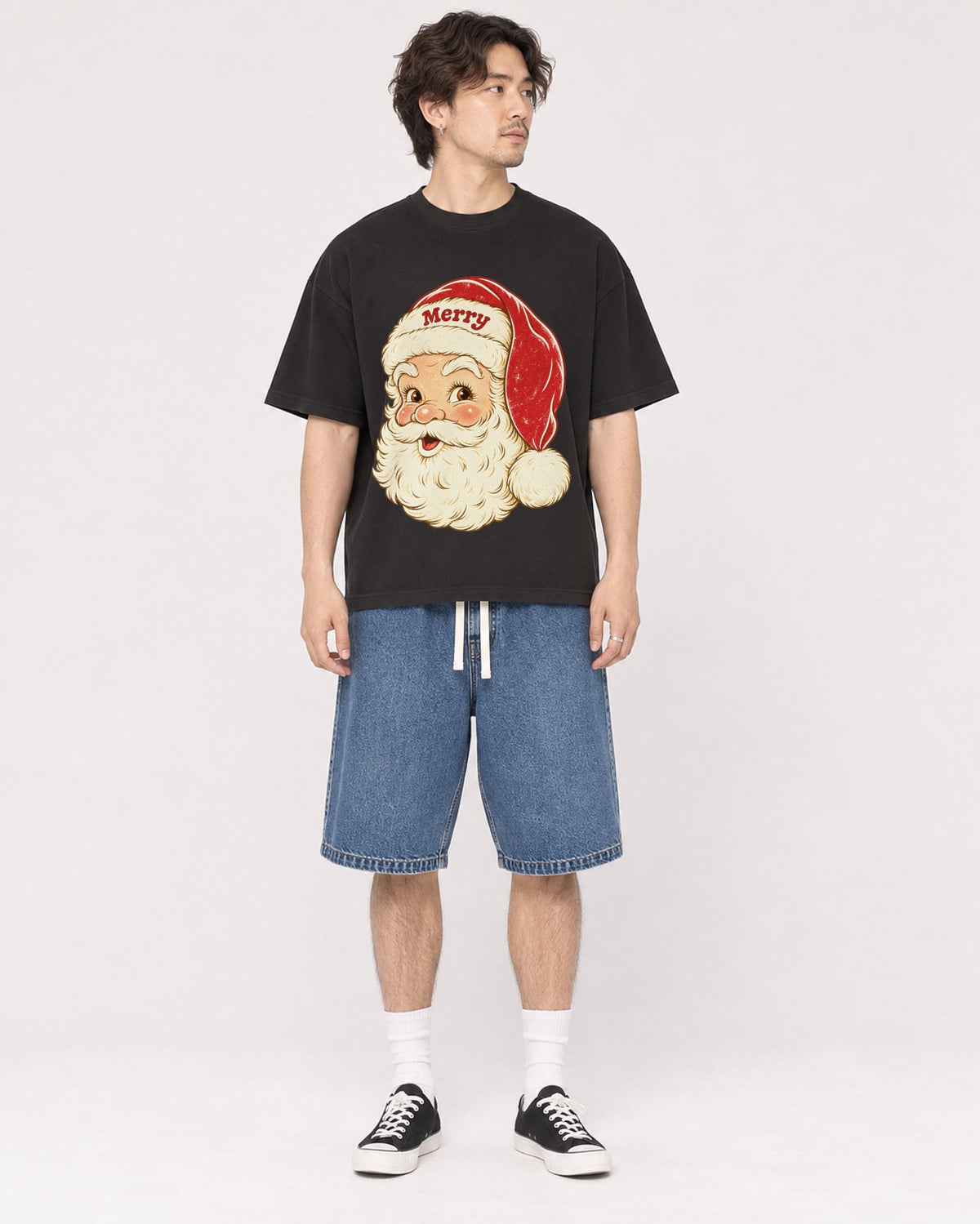 Mockup Boxy Heavyweight Tee Black male full-body 03