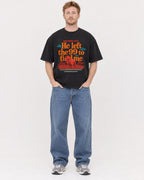 Mockup Boxy Heavyweight Tee Black male full-body 38