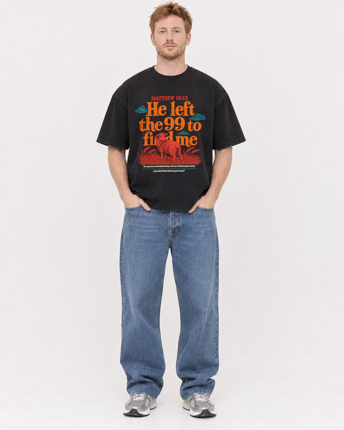 Mockup Boxy Heavyweight Tee Black male full-body 38