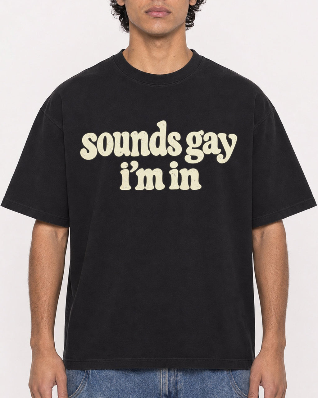 Mockup Boxy Heavyweight Tee Black male close-up 26