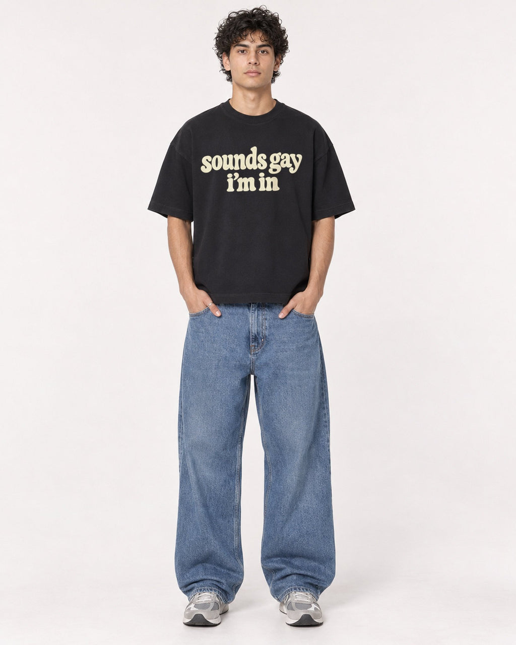 Mockup Boxy Heavyweight Tee Black male full-body 26