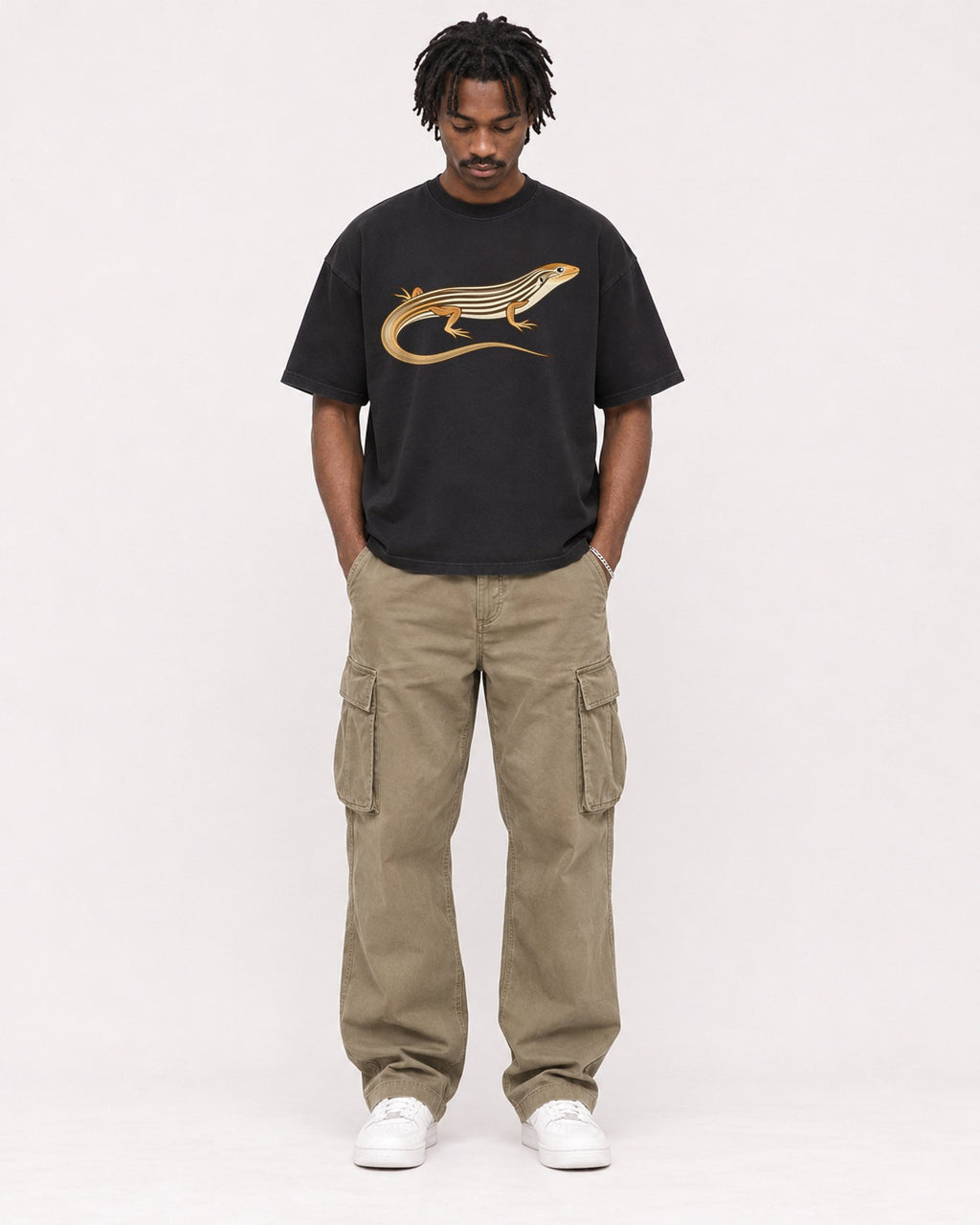 Mockup Boxy Heavyweight Tee Black male full-body 04