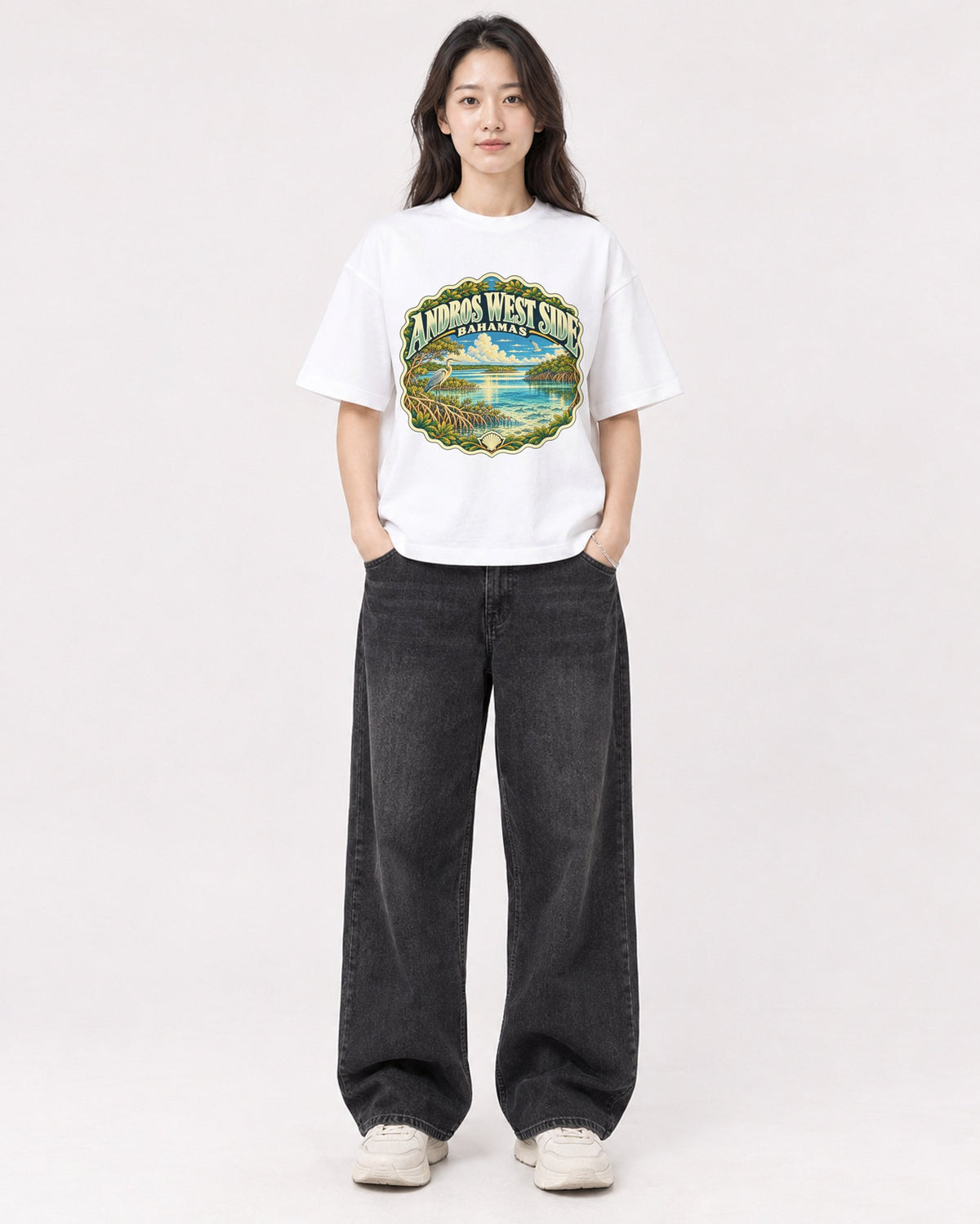 Mockup Boxy Heavyweight Tee White female full-body 03