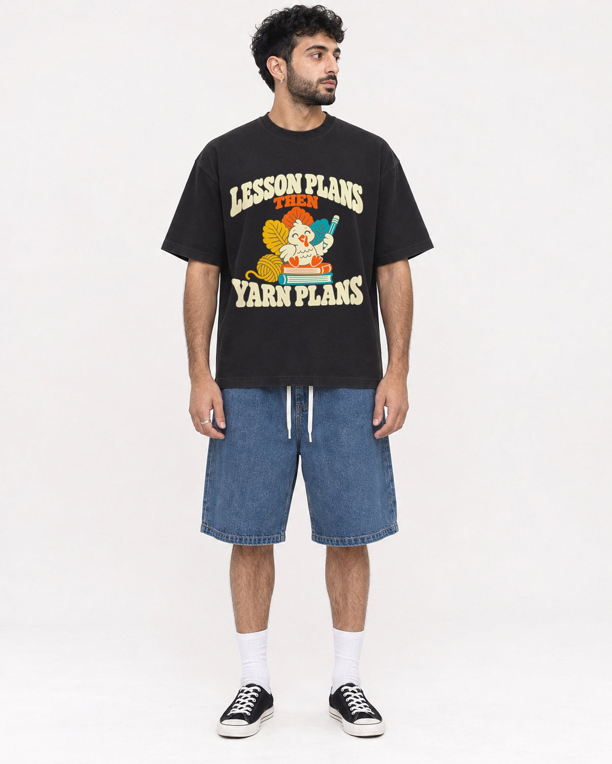 Mockup Boxy Heavyweight Tee Black male full-body 07