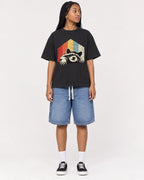 Mockup Boxy Heavyweight Tee Black female full-body 45