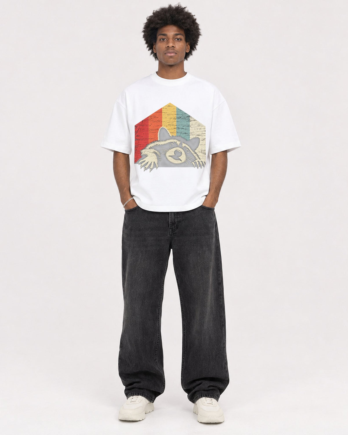 Mockup Boxy Heavyweight Tee White male full-body 45